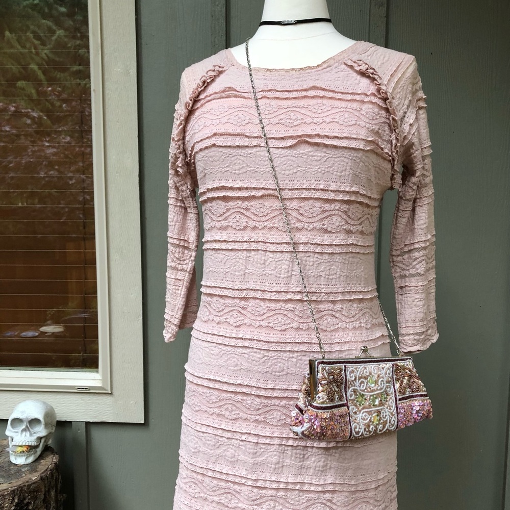 Pink stretch lace mini dress sizeL
